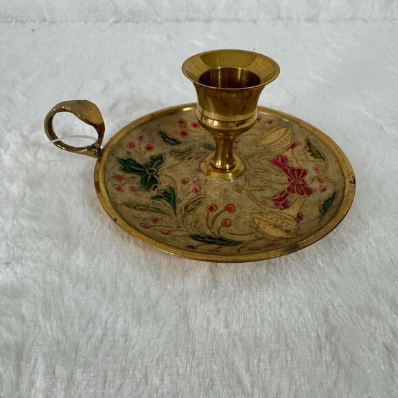 Vintage Other - Vintage Enameled Cloisonne Brass Christmas Candlestick Candle Holder Made India